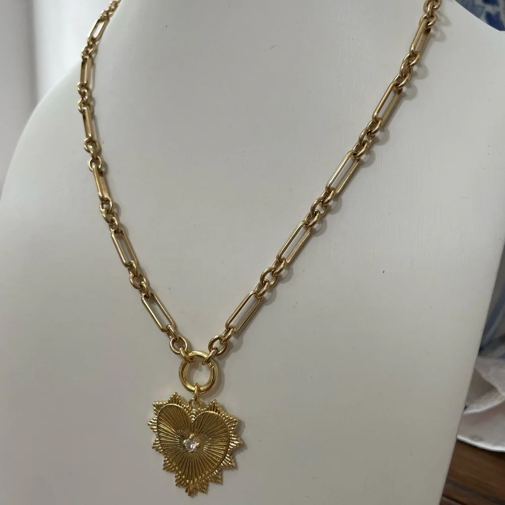 Heart Necklace Paperclip trombone link chain